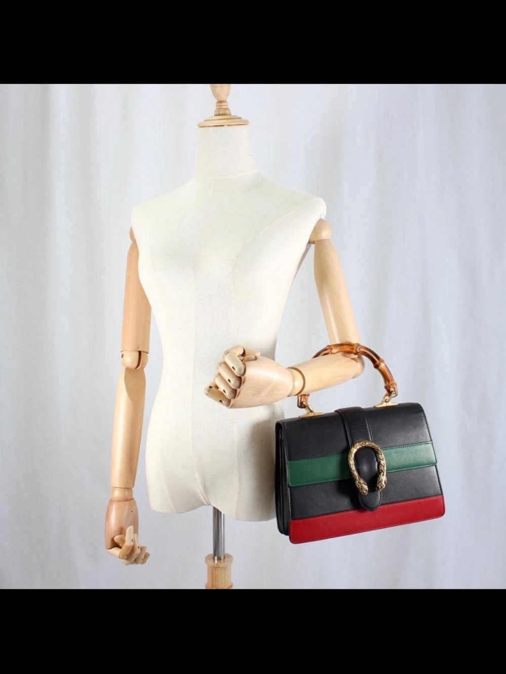 Gucci Black Leather Satchel with Green & Red Web and Bamboo Handle - Picture 14 of 16